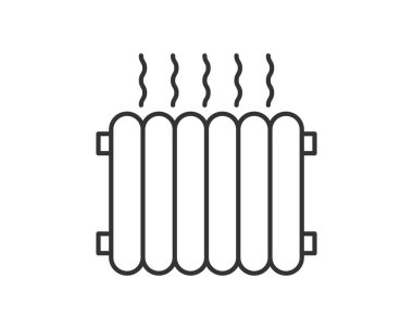 Isıtma sistemi simgesi, sıcaklığı ve rahatlığı sembolize ediyor. Vektör çizgisi çizimi, ev tasarımı için mükemmel, kış sezonu ve enerji verimliliği görselleri.
