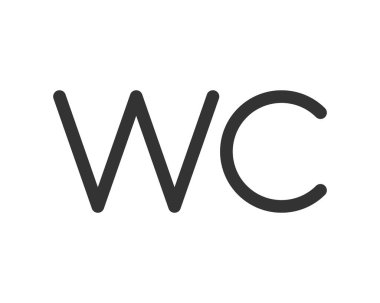 Basit, modern WC tasviri kalın, sansserif yazı tipi, beyaz üzerine izole edilmiş. Temiz ve minimalist stil, tabela, yol bulma veya tasarım öğesi için mükemmel.