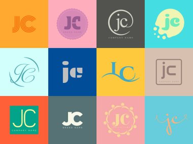 JC logo şirketi şablonu. J ve C harfleri logoti. Tasarım elemanları ile farklı klasik serif harfleri ve modern kalın metin ayarla. İlk yazı tipi tipografisi. Koleksiyon trend iş kimliği.