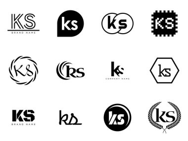 KS logo şirketi şablonu. K harfi ve logoti. Tasarım elemanları ile farklı klasik serif harfleri ve modern kalın metin ayarla. İlk yazı tipi tipografisi. Koleksiyon trend iş kimliği.