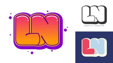 Festival ya da parti için LN logo tasarımı. İlk harf I ve n graffiti tarzında. Yazı tipi tipografisinin yaratıcı modern harfleri. Modayı takip eden logotlar ya da kimlikler. Vektör illüstrasyonu.