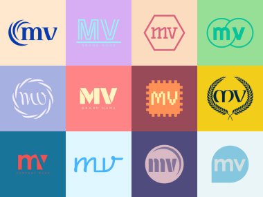 MV logo şirketi şablonu. M ve V harfleri logoti. Tasarım elemanları ile farklı klasik serif harfleri ve modern kalın metin ayarla. İlk yazı tipi tipografisi. Koleksiyon trend iş kimliği.