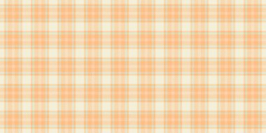 Hoş doku kontrolü ekoseli, şeftali desenli kumaş. Boyutsuz turuncu ve bej renk paleti ile renklendirilmiş tekstil vektörü..