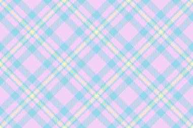 Pastel ekose desenli. Yumuşak, tekrarlayan tekstil tasarımı pembe, mavi ve sarı. Arkaplan, moda, el sanatları veya bahar temalı tasarımlar için kullan.