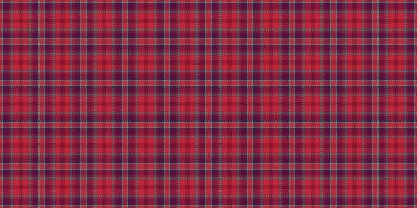 Ekose desenli, süslü vektör kumaş desenini kontrol et. Kırmızı ve pembe renk paletinde tartan desenli tekstil arkaplanı.