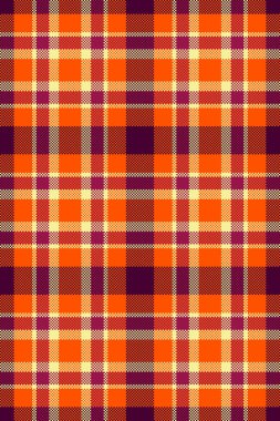 Sıcak turuncu, mor ve krem rengi ile canlı sonbahar ekose desenli. Düşmüş tasarımlar, tekstil, giysi veya web sitesi geçmişi için mükemmel.
