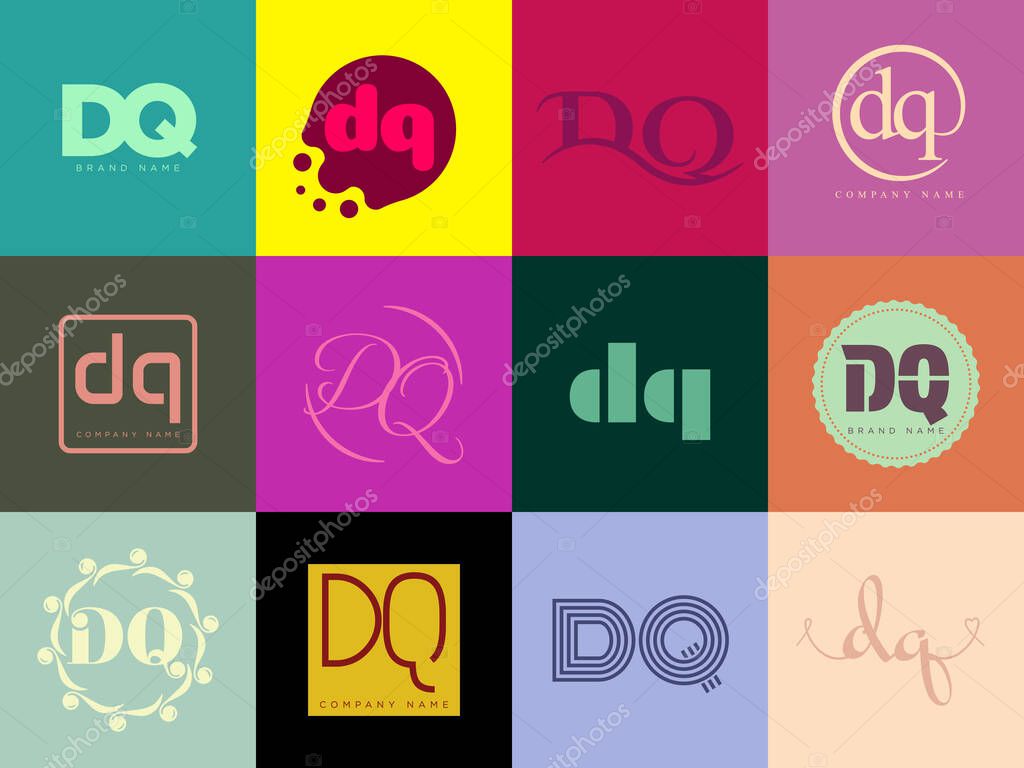 DQ logo company template. Letter d and q logotype. Set different classic serif lettering and modern bold text with design elements. Initial font typography. Collection trendy business identity.