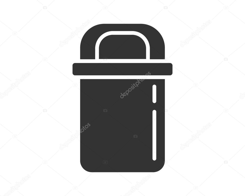 Clean, minimalist illustration of a simple, portable waste container. Symbol of disposal, sanitation, or environmental responsibility. Usable for web, print, apps.