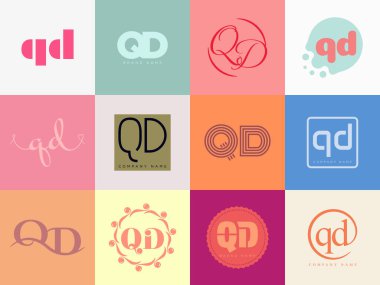 QD logo şirketi şablonu. Q ve D harfi logoti. Tasarım elemanları ile farklı klasik serif harfleri ve modern kalın metin ayarla. İlk yazı tipi tipografisi. Koleksiyon trend iş kimliği.