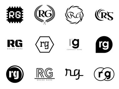 RG logo şirketi şablonu. R ve G harfi logoti. Tasarım elemanları ile farklı klasik serif harfleri ve modern kalın metin ayarla. İlk yazı tipi tipografisi. Koleksiyon trend iş kimliği.