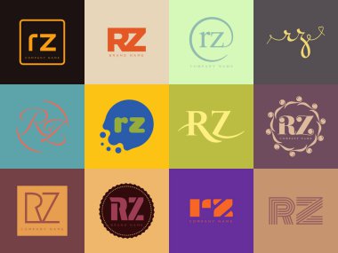 RZ logo şirketi şablonu. R ve Z harfleri logoti. Tasarım elemanları ile farklı klasik serif harfleri ve modern kalın metin ayarla. İlk yazı tipi tipografisi. Koleksiyon trend iş kimliği.