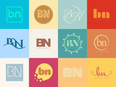 BN logo şirketi şablonu. B harfi ve n logoti. Tasarım elemanları ile farklı klasik serif harfleri ve modern kalın metin ayarla. İlk yazı tipi tipografisi. Koleksiyon trend iş kimliği.
