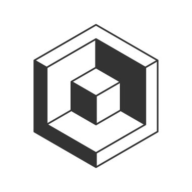 Birbirine kenetlenmiş küplerin yer aldığı soyut altı köşeli grafikler. Derinliği, perspektifi ve karmaşık tasarımı temsil eder. Teknoloji, mimari veya modern markalaşma projeleri için ideal.