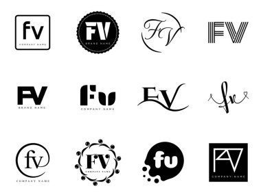 FV logo şirketi şablonu. F ve V harfleri logoti. Tasarım elemanları ile farklı klasik serif harfleri ve modern kalın metin ayarla. İlk yazı tipi tipografisi. Koleksiyon trend iş kimliği.