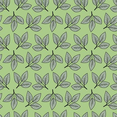Sessiz yeşil bir arka planda stilize edilmiş yaprakların zarif, pürüzsüz deseni. Tekstil baskıları, duvar kağıtları ya da web sitesi tasarımı için mükemmel. Doğa, tazelik ve sükunet hissi uyandırıyor..
