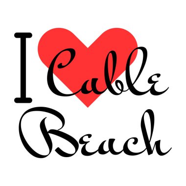 Bahamalar 'daki Cable Beach' e bayılırım. Kırmızı kalpli el yazısıyla yazılmış mektuplar. Vektör illüstrasyon harfleri, yazdırma tişörtü, afiş, poster, etiket veya etiket için modern tasarım.