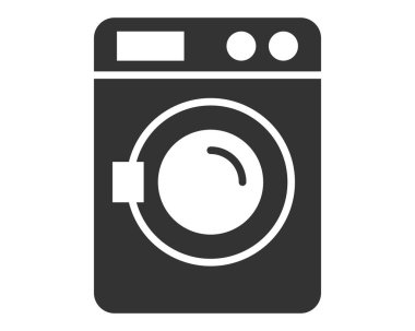 Çamaşır makinesinin minimalist simgesi. Temizliği, çamaşırları ve ev işlerini temsil ediyor. Web siteleri, uygulamalar ve grafik tasarımı için harika.