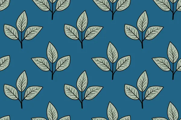 Zarif deniz mavisi arkaplanı, tekrarlayan şekilli, üç desenli bir desenle süslenmiş..