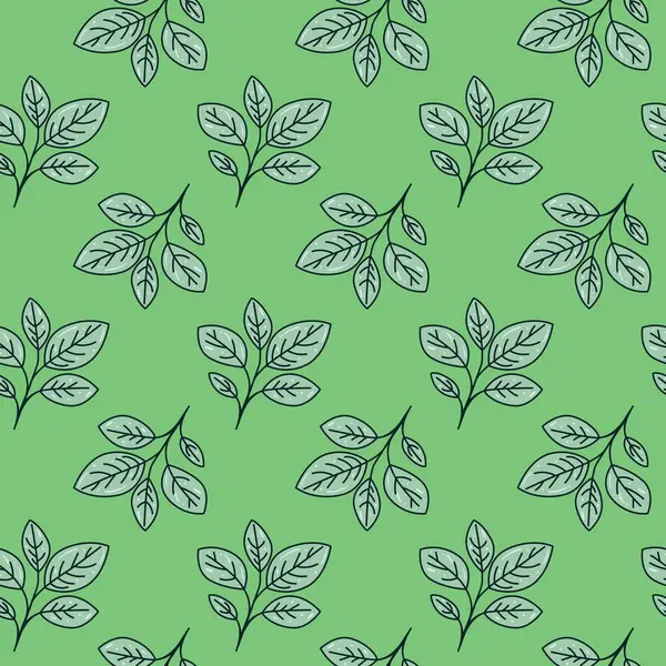 Pastel yeşil arka planda biçimlendirilmiş yaprakların kusursuz deseni. Tekstil baskıları, duvar kağıtları ya da web sitesi tasarımı için mükemmel. Doğa, büyüme ve tazeliği çağrıştırıyor..