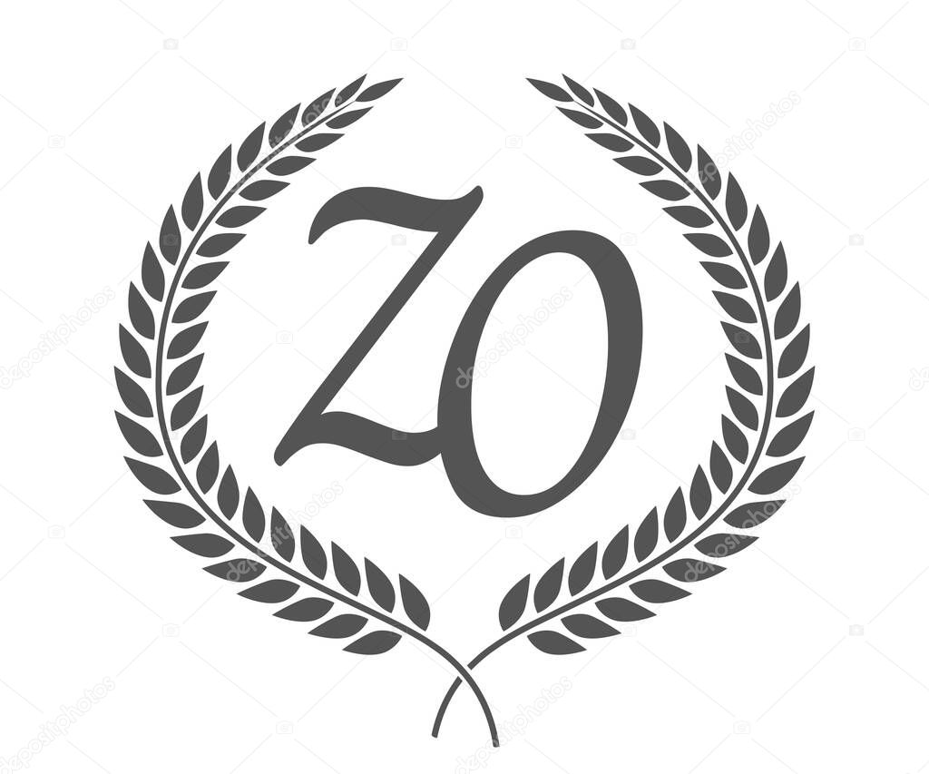 Initial letter Z and O, ZO monogram logo design with laurel wreath. Luxury emblem with calligraphy font.