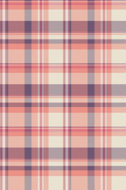 Yüzeysel tekstil dokusu, fabrika dikişsiz ekose arka plan. Tebrik kartı vektör kırmızı ve açık renk paletinde tartan kumaşı kontrol et.