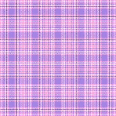 Uzun kumaş kontrol vektörü, sanatsal desenli tartan dokusu. Pembe ve menekşe renk paletinde kusursuz ekosesiz arka plan tekstili.
