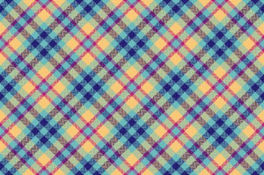 Mavi, şeftali ve mor renklerde canlı çapraz ekoseli desen. Tekstil tasarımı, moda, web sitesi geçmişi veya koleksiyon kitabı projeleri için mükemmel.