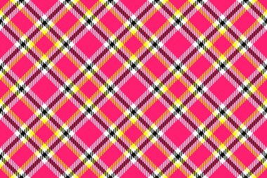 Canlı pembe, sarı ve siyah ekose desenli. Moda, tekstil ve web tasarım projeleri için mükemmel. Bu cesur, geometrik tasarım enerjiyi ve tarzı çağrıştırıyor..