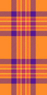 Marka ekoseli kumaş, eşit vektörsüz tekstil. Somon kumaşı arkaplan tartan deseni turuncu ve mor renk paleti ile.
