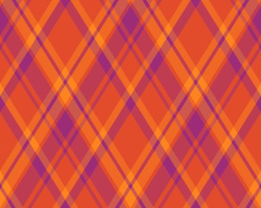 Gün batımında turuncu ve mor renklerde canlı çapraz ekoseli desen. Sonbahar tasarımları, sonbahar modası, tekstil baskıları ya da şenlikli arka planlar için mükemmel..