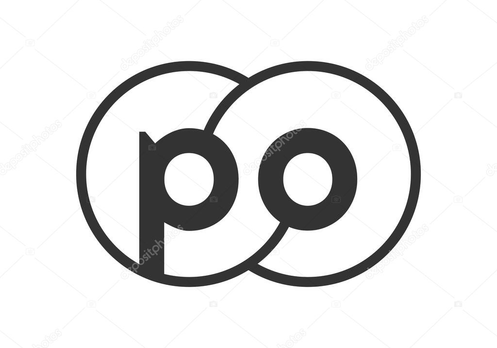 PO business company emblem with outline rounds and letters p o. Logo template of two merged circles for brand identity, logotype. Vector Infinity symbol  and technology sign.