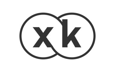 XK şirket amblemi, ana hatları yuvarlak ve x k harfleriyle. Marka kimliği için birleştirilmiş iki dairenin logo şablonu. Vektör Sonsuzluk sembolü ve teknoloji işareti.