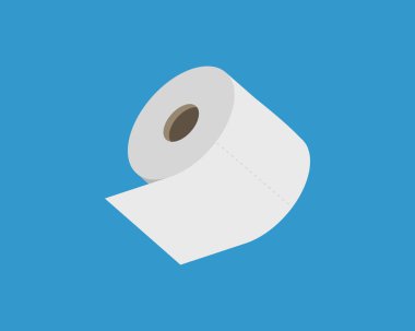 Canlı mavi bir arka plana karşı tuvalet kağıdı rulosunun minimalist bir illüstrasyonu. Hijyen, temizlik ya da banyo tasarımları için mükemmel..