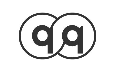 QQ şirket amblemi ana hatları ve q harfleri ile. Marka kimliği için birleşmiş iki dairenin logo şablonu, logotip. Vektör Sonsuzluk sembolü ve teknoloji işareti.