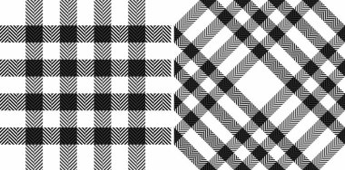 Şık monokrom ringa kemiği ve ekose desenler. Tekstil tasarımı, moda, web sitesi geçmişi veya ambalaj için mükemmel.