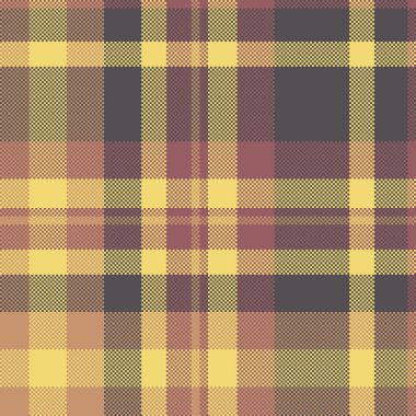 Sıcak pikselli ekose desen. Sıcak renklerde tartan tasarımı olan soyut, pürüzsüz bir arkaplan. Tekstil, arka plan veya dijital sanat için mükemmel..