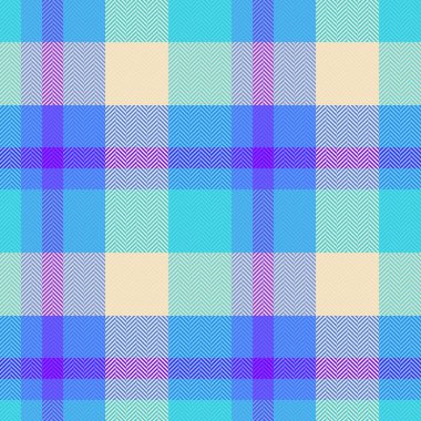 Serin maviler, su ve soluk sarı arka planda mor renkte canlı herringbone desenli ekose desenler. Tekstil tasarımı, moda, web sitesi geçmişi ve ambalaj için ideal.