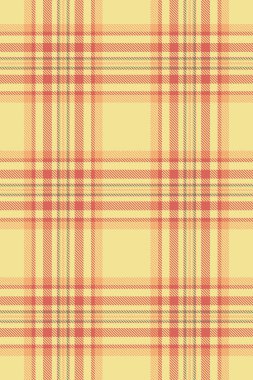 Romantik tartan desenli kumaş, üst doku ekose kumaş. Sarı ve kırmızı renk paletinde arkaplan vektörünü tam kontrol et.