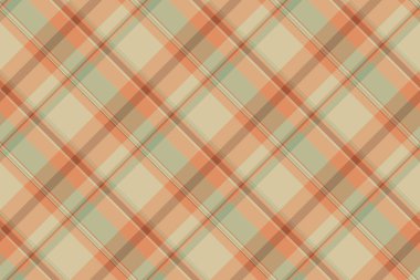 Gerçek tartan dokusunu incele, kumaş desenini incele. Sonsuzluk vektörü turuncu ve pastel renk paletinde ekosesiz arkaplan.