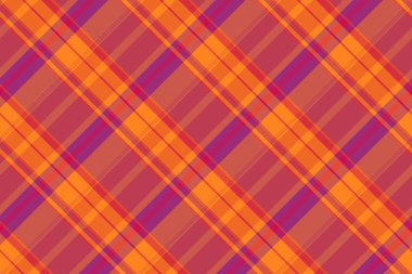 Ekose vektör kontrolü, tekstil dikişsiz tartan. Kağıt arkaplan kumaş deseni kırmızı ve turuncu renk paletinde.