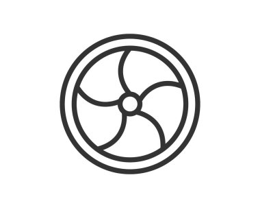 Türbinimsi tasarımı olan minimalist dairesel simge. Verimliliği, hareketi, dönüşümü veya gücü temsil eder. Teknoloji, endüstri ya da çevresel temalar için mükemmel. Çok yönlü grafik ögesi.