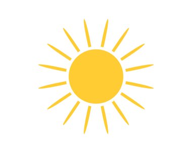 Işınlar saçan parlak sarı güneş grafiği. Sıcaklığı, yazı, enerjiyi ve pozitifliği temsil eder. Hava tahminleri, tatil promosyonları veya çocuk tasarımları için ideal.