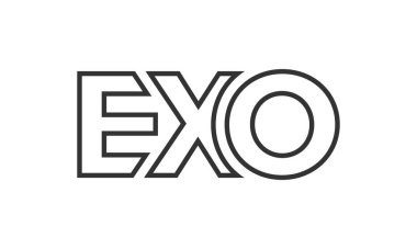 EXO logo tasarım şablonu güçlü ve modern kalın metinlerle. Basit ve minimal tipografi içeren ilk tabanlı vektör logosu. Modayı takip eden şirket kimliği markalar için ideal..