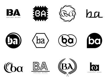 BA logo şirketi şablonu. B harfi ve logoti. Tasarım elemanları ile farklı klasik serif harfleri ve modern kalın metin ayarla. İlk yazı tipi tipografisi. Koleksiyon trend iş kimliği.