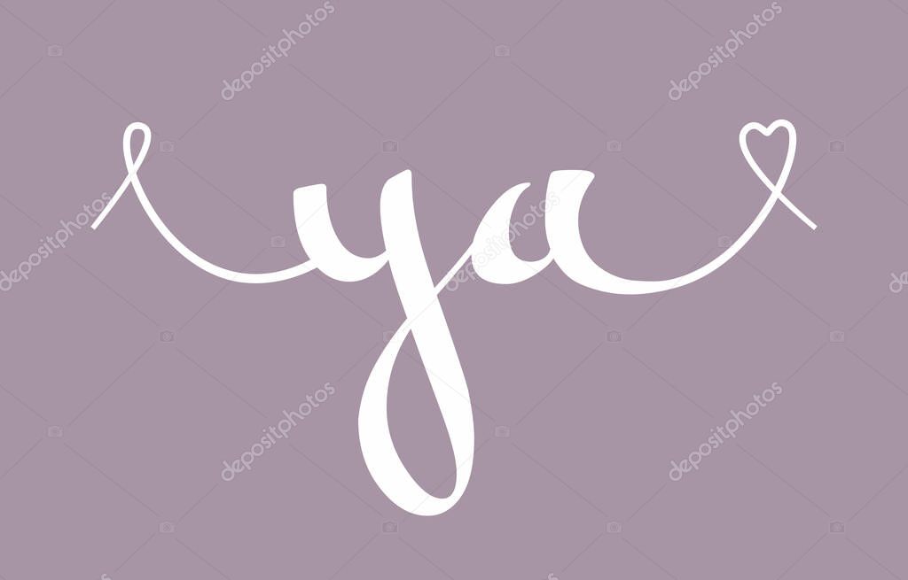 YA initial wedding monogram calligraphy vector illustration. Hand drawn lettering y and a love logo design for valentines day poster, greeting card, photo album, banner print or tattoo.