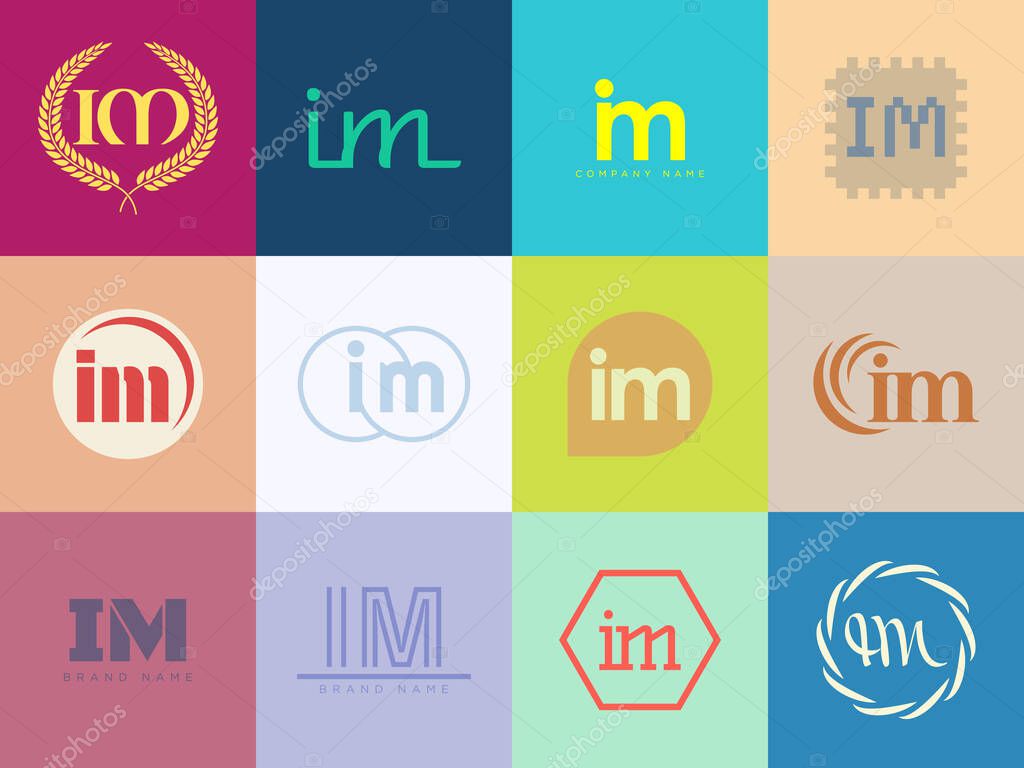 IM logo company template. Letter i and m logotype. Set different classic serif lettering and modern bold text with design elements. Initial font typography. Collection trendy business identity.