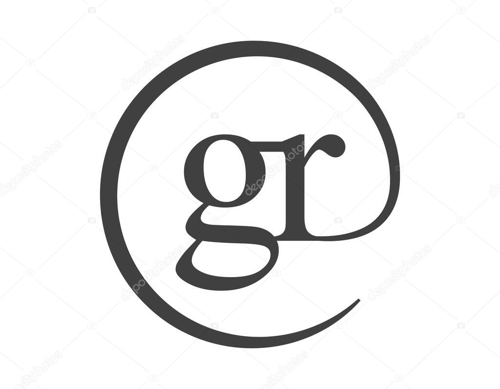 GR logo from two letter with circle shape email sign style. G and R round logotype of business company for brand identity.