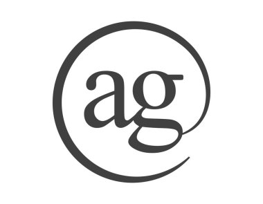 Çember şeklinde e-posta işareti tarzında iki harfli AG logosu. Marka kimliği için A ve G yuvarlak şirket logosu.