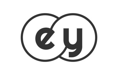 Ana hatları ve harflerle dolu bir şirket amblemi. Marka kimliği için birleşmiş iki dairenin logo şablonu, logotip. Vektör Sonsuzluk sembolü ve teknoloji işareti.