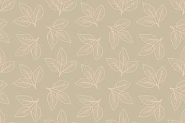 Sönük yeşil arka planda zarif bej yaprak deseni. Tekstil tasarımı, duvar kağıdı ya da web sitesi geçmişi için mükemmel. İnce ama sofistike, bu görüntü sükuneti ve doğal güzelliği çağrıştırıyor..
